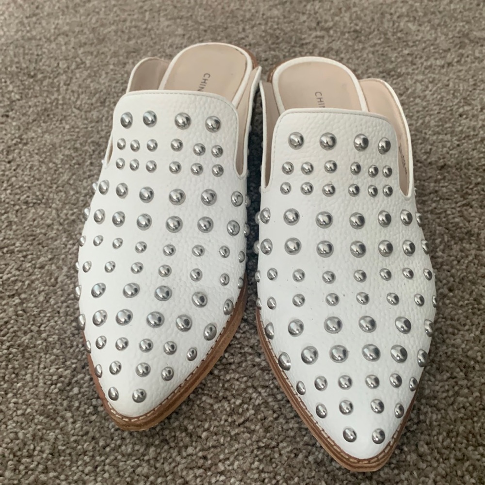 Studded white mules